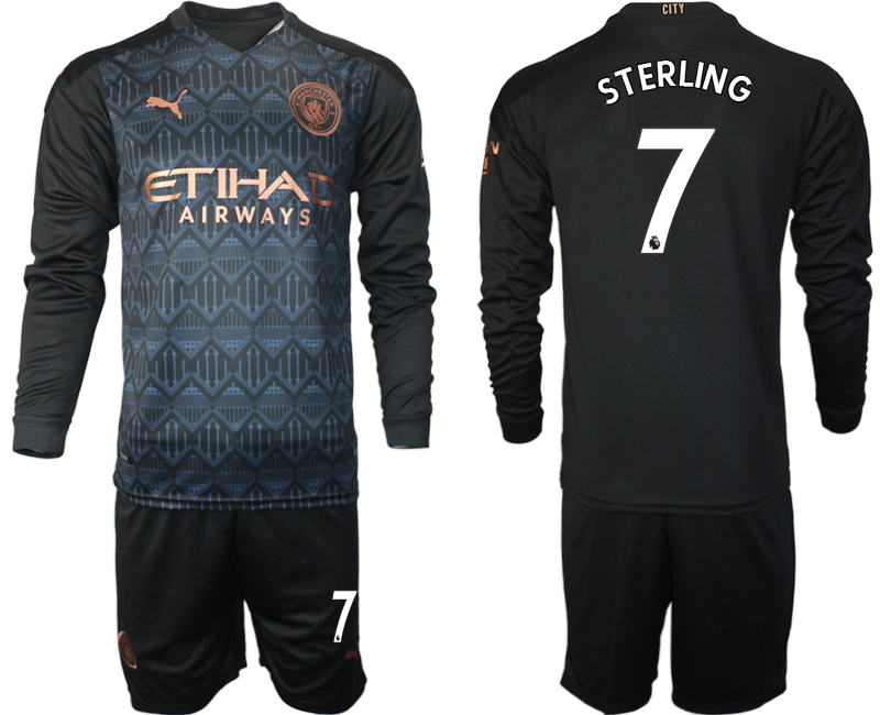 Men 2021 Manchester city home long sleeve #7 soccer jerseys->youth soccer jersey->Youth Jersey